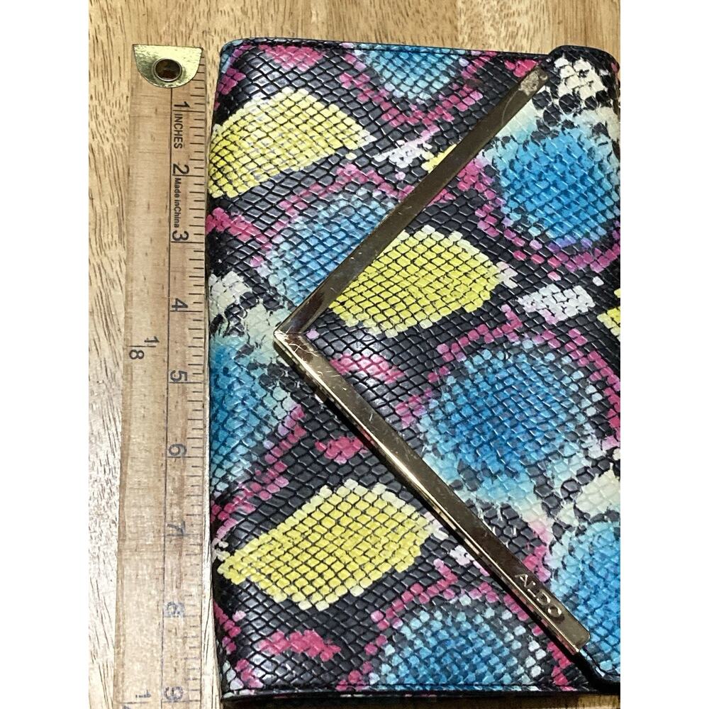 Aldo Snake Print Clutch Purse Envelope Crossbody Bag Colorful Yellow Pink Black - Picture 6 of 9